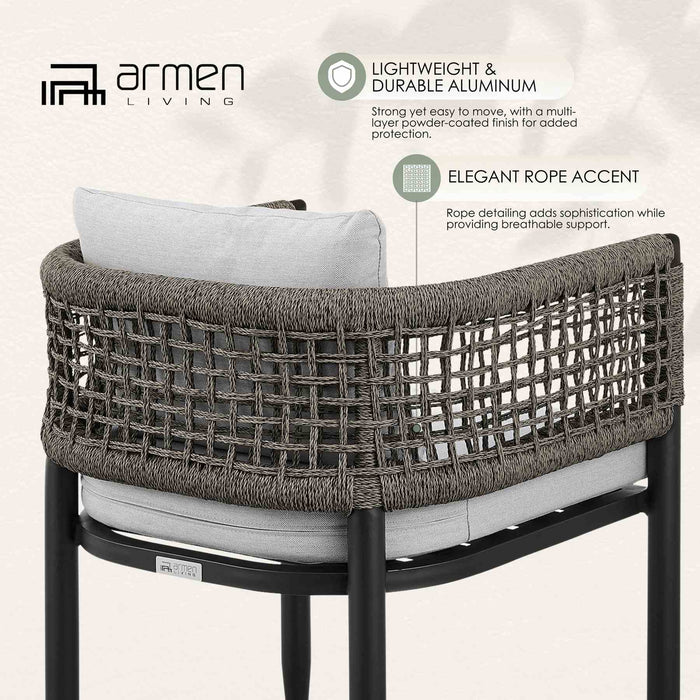 Alegria Outdoor Patio Dining Chair in Aluminum with Gray Rope and Cushions - Set of 2