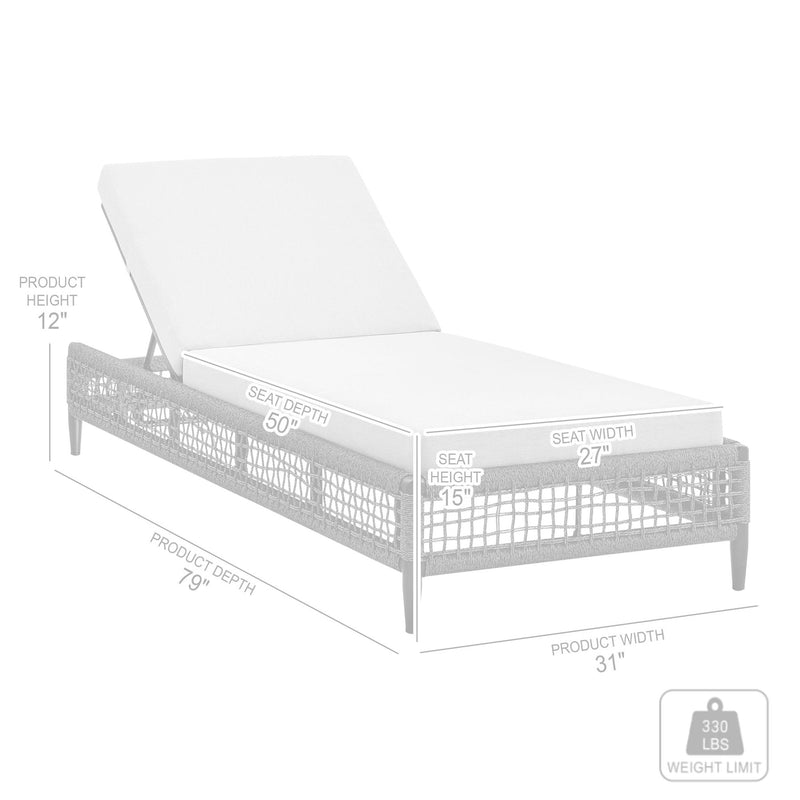 Alegria Outdoor Patio Adjustable Chaise Lounge Chair in Aluminum with Gray Rope and Cushions - Furniture City (CA)l
