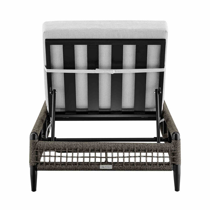 Alegria Outdoor Patio Adjustable Chaise Lounge Chair in Aluminum with Gray Rope and Cushions