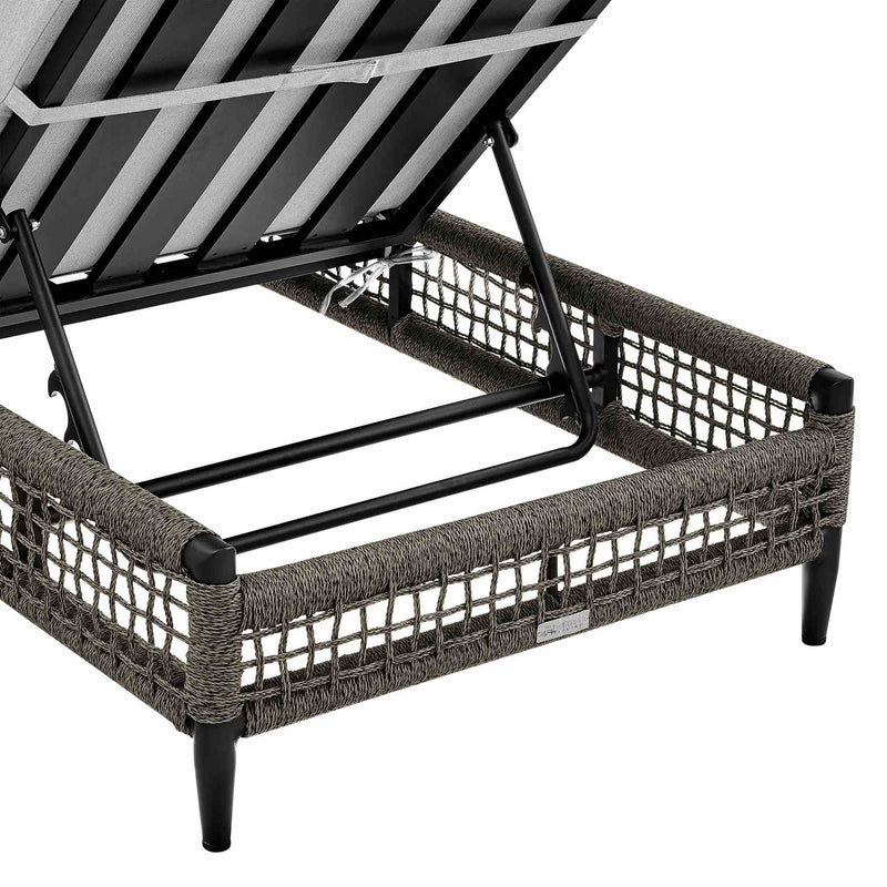 Alegria Outdoor Patio Adjustable Chaise Lounge Chair in Aluminum with Gray Rope and Cushions - Furniture City (CA)l