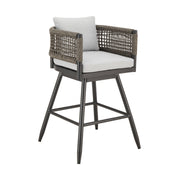 Alegria Outdoor Patio Swivel Counter Stool in Aluminum with Gray Rope and Light Gray Cushions - Furniture City (CA)l
