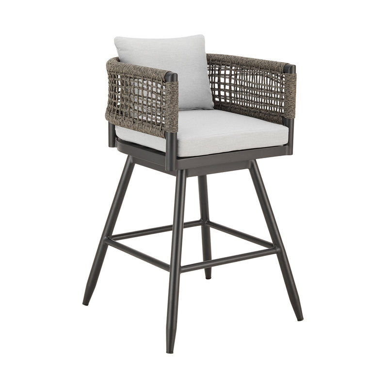 Alegria Outdoor Patio Swivel Counter Stool in Aluminum with Gray Rope and Light Gray Cushions - Furniture City (CA)l
