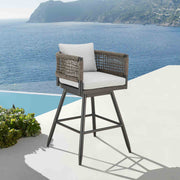 Alegria Outdoor Patio Swivel Counter Stool in Aluminum with Gray Rope and Light Gray Cushions - Furniture City (CA)l