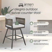 Alegria Outdoor Patio Swivel Counter Stool in Aluminum with Gray Rope and Light Gray Cushions - Furniture City (CA)l