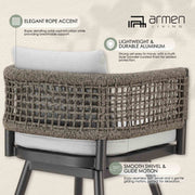 Alegria Outdoor Patio Swivel Counter Stool in Aluminum with Gray Rope and Light Gray Cushions - Furniture City (CA)l