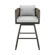 Alegria Outdoor Patio Swivel Counter Stool in Aluminum with Gray Rope and Light Gray Cushions - Furniture City (CA)l