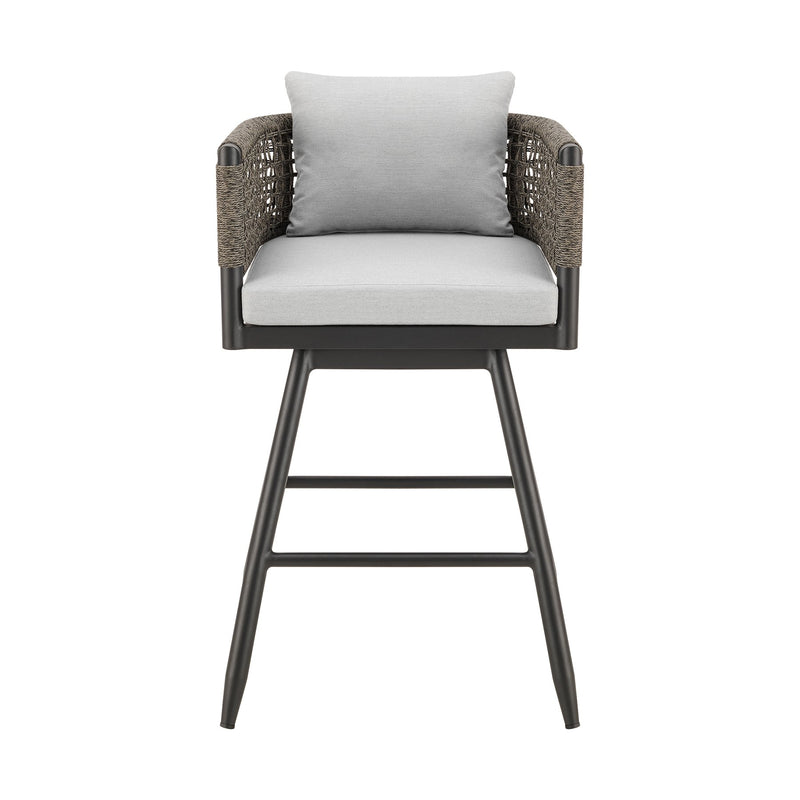 Alegria Outdoor Patio Swivel Counter Stool in Aluminum with Gray Rope and Light Gray Cushions - Furniture City (CA)l