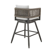 Alegria Outdoor Patio Swivel Counter Stool in Aluminum with Gray Rope and Light Gray Cushions - Furniture City (CA)l