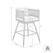 Alegria Outdoor Patio Swivel Counter Stool in Aluminum with Gray Rope and Light Gray Cushions - Furniture City (CA)l