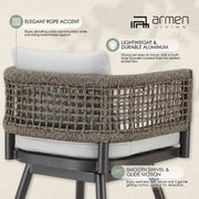 Alegria Outdoor Patio Swivel Bar Stool in Aluminum with Gray Rope and Light Gray Cushions - Furniture City (CA)l