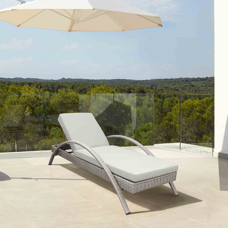 Aloha Adjustable Patio Outdoor Chaise Lounge Chair in Gray Wicker and Cushions - Furniture City (CA)l