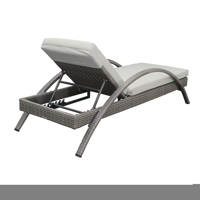 Aloha Adjustable Patio Outdoor Chaise Lounge Chair in Gray Wicker and Cushions