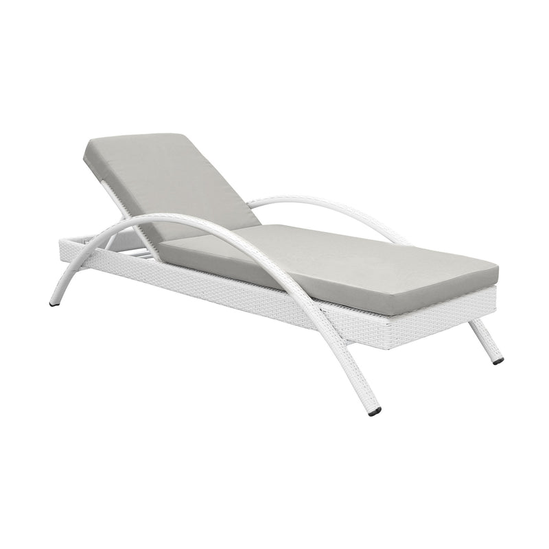 Aloha Adjustable Patio Outdoor Chaise Lounge Chair in White Wicker and Gray Cushions - Furniture City (CA)l