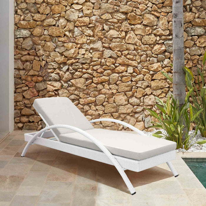 Aloha Adjustable Patio Outdoor Chaise Lounge Chair in White Wicker and Gray Cushions