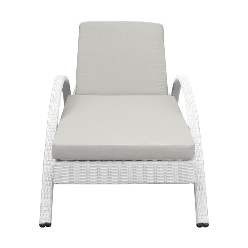 Aloha Adjustable Patio Outdoor Chaise Lounge Chair in White Wicker and Gray Cushions - Furniture City (CA)l