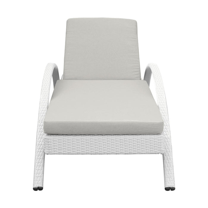 Aloha Adjustable Patio Outdoor Chaise Lounge Chair in White Wicker and Gray Cushions