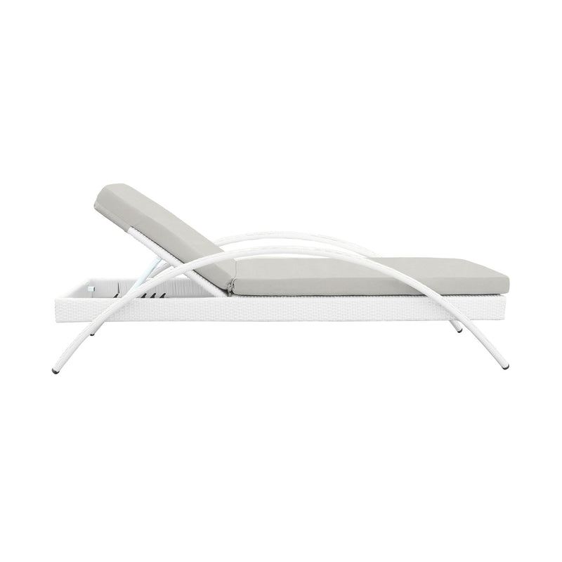 Aloha Adjustable Patio Outdoor Chaise Lounge Chair in White Wicker and Gray Cushions - Furniture City (CA)l