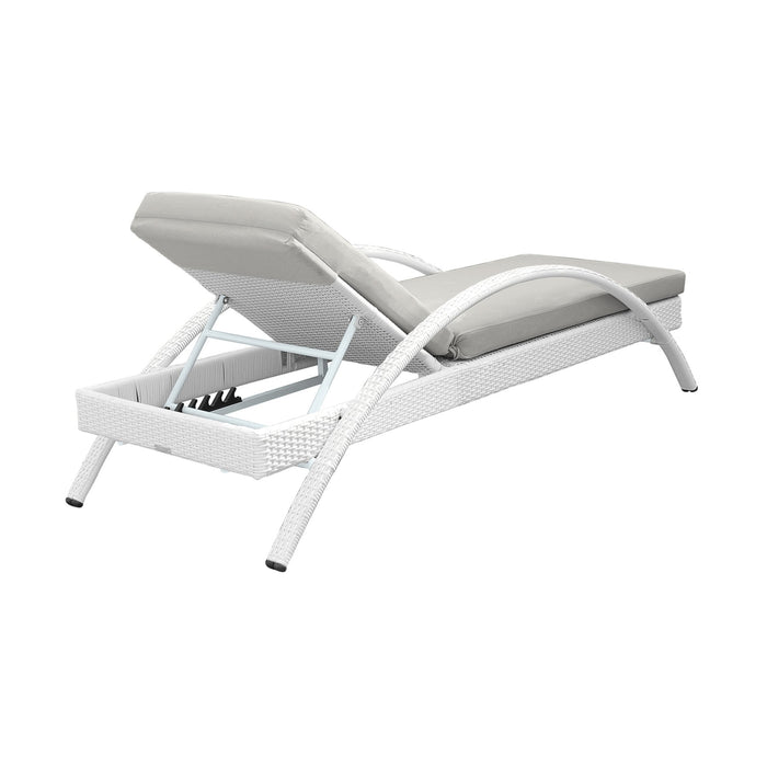 Aloha Adjustable Patio Outdoor Chaise Lounge Chair in White Wicker and Gray Cushions
