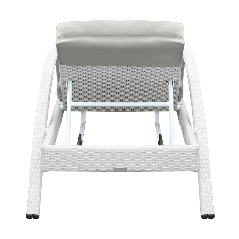 Aloha Adjustable Patio Outdoor Chaise Lounge Chair in White Wicker and Gray Cushions - Furniture City (CA)l