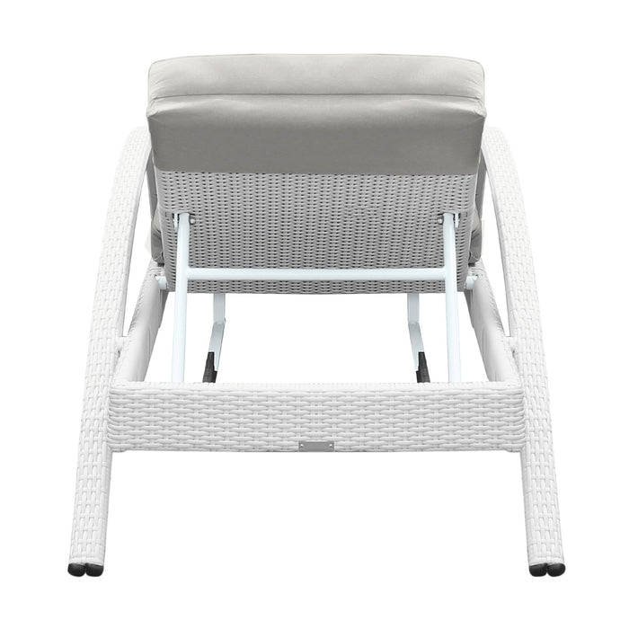 Aloha Adjustable Patio Outdoor Chaise Lounge Chair in White Wicker and Gray Cushions