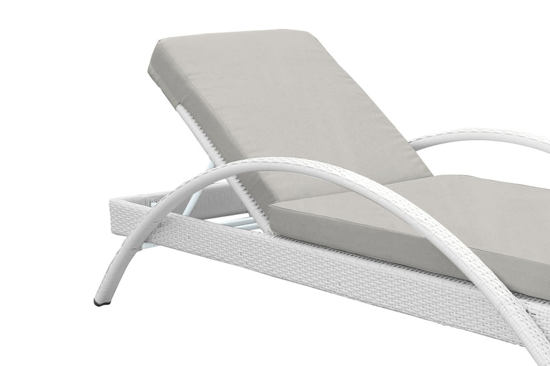 Aloha Adjustable Patio Outdoor Chaise Lounge Chair in White Wicker and Gray Cushions - Furniture City (CA)l