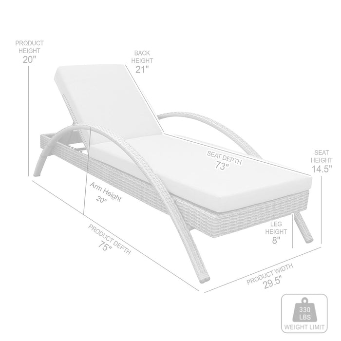 Aloha Adjustable Patio Outdoor Chaise Lounge Chair in White Wicker and Gray Cushions