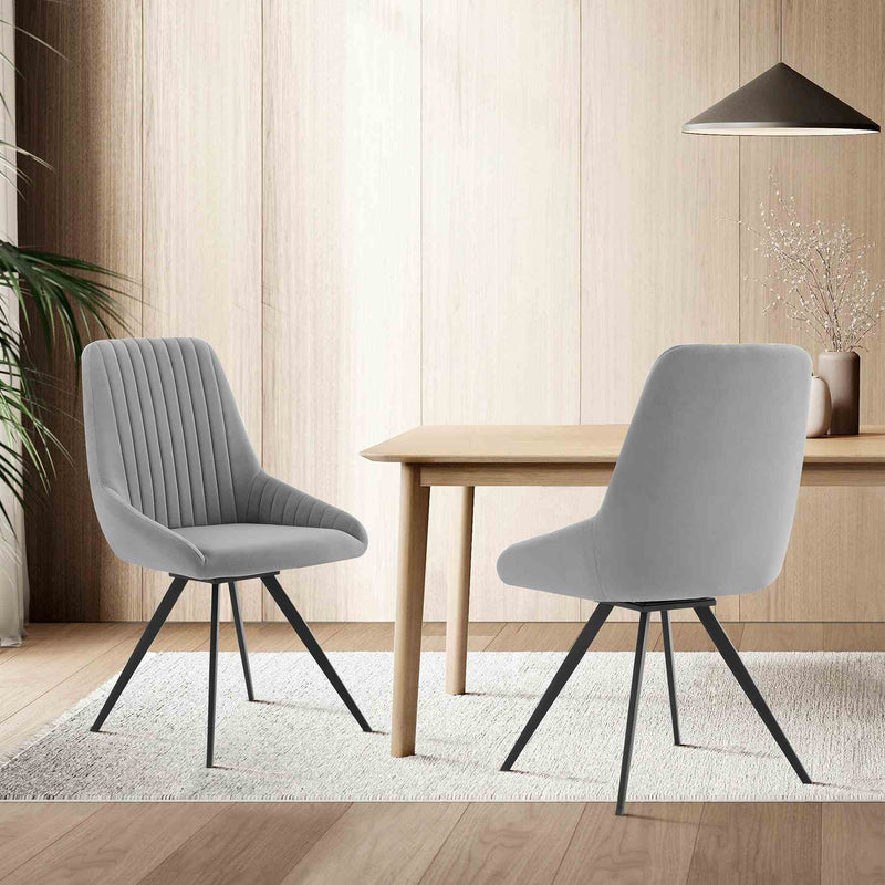 Alison Swivel Gray Velvet and Metal Dining Room Chairs - Set of 2 - Furniture City (CA)l