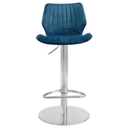 Anika Adjustable Blue Velvet and Brushed Stainless Steel Bar and Counter Stool - Furniture City (CA)l