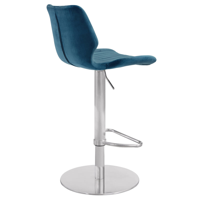 Anika Adjustable Blue Velvet and Brushed Stainless Steel Bar and Counter Stool - Furniture City (CA)l