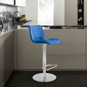 Anika Adjustable Blue Velvet and Brushed Stainless Steel Bar and Counter Stool - Furniture City (CA)l