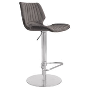 Anika Adjustable Gray Velvet and Brushed Stainless Steel Bar and Counter Stool - Furniture City (CA)l