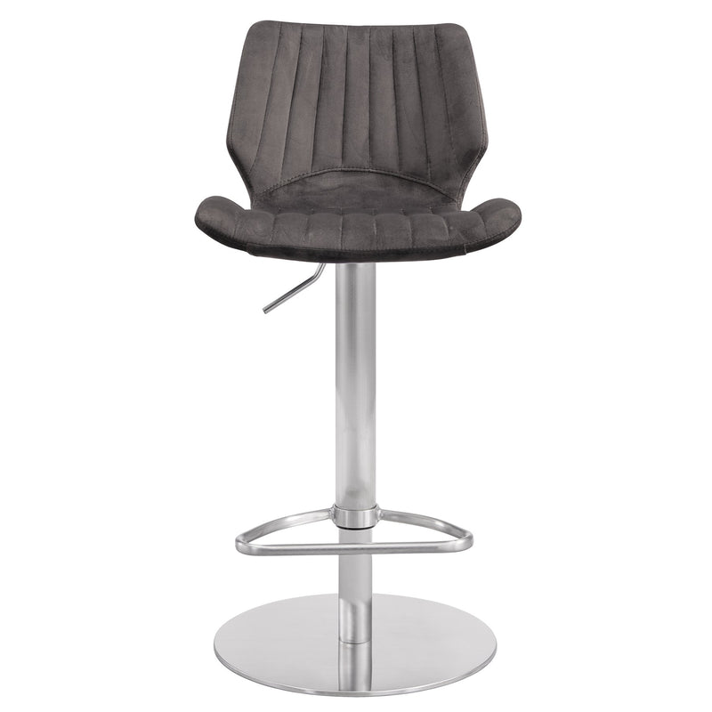 Anika Adjustable Gray Velvet and Brushed Stainless Steel Bar and Counter Stool - Furniture City (CA)l