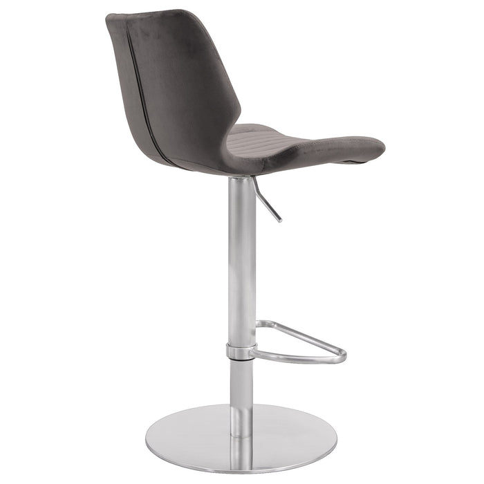 Anika Adjustable Gray Velvet and Brushed Stainless Steel Bar and Counter Stool