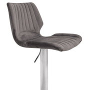Anika Adjustable Gray Velvet and Brushed Stainless Steel Bar and Counter Stool - Furniture City (CA)l