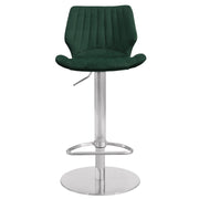 Anika Adjustable Velvet and Brushed Stainless Steel Bar and Counter Stool in Green - Furniture City (CA)l