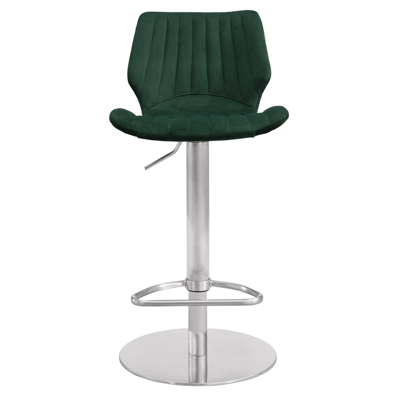 Anika Adjustable Velvet and Brushed Stainless Steel Bar and Counter Stool in Green - Furniture City (CA)l