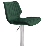 Anika Adjustable Velvet and Brushed Stainless Steel Bar and Counter Stool in Green - Furniture City (CA)l