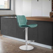 Anika Adjustable Velvet and Brushed Stainless Steel Bar and Counter Stool in Green - Furniture City (CA)l