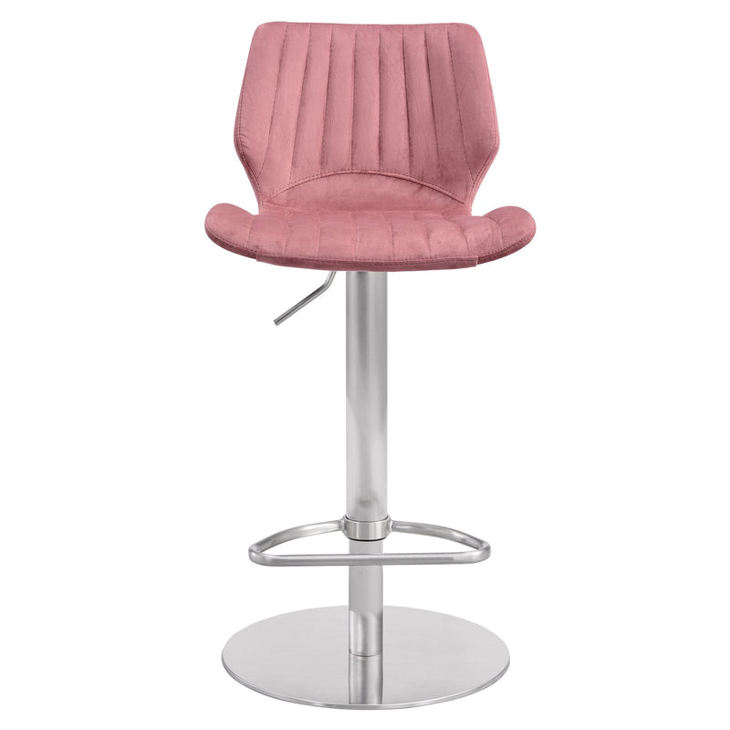 Anika Adjustable Velvet and Brushed Stainless Steel Bar and Counter Stool in Pink - Furniture City (CA)l