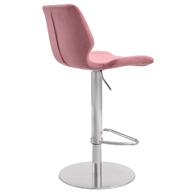 Anika Adjustable Velvet and Brushed Stainless Steel Bar and Counter Stool in Pink - Furniture City (CA)l