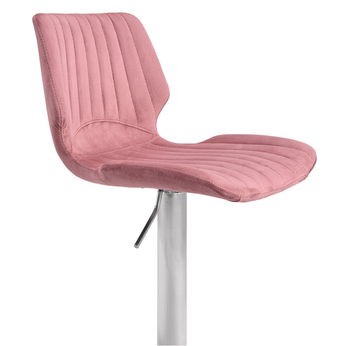 Anika Adjustable Velvet and Brushed Stainless Steel Bar and Counter Stool in Pink