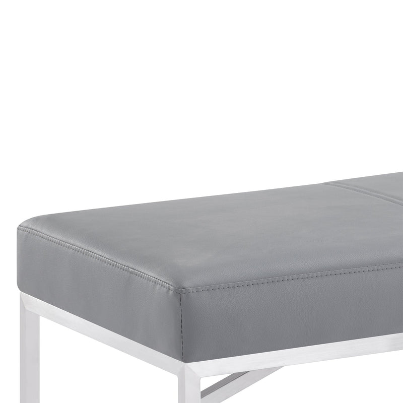 Alyssa Contemporary Bench in Brushed Stainless Steel and Gray Faux Leather - Furniture City (CA)l
