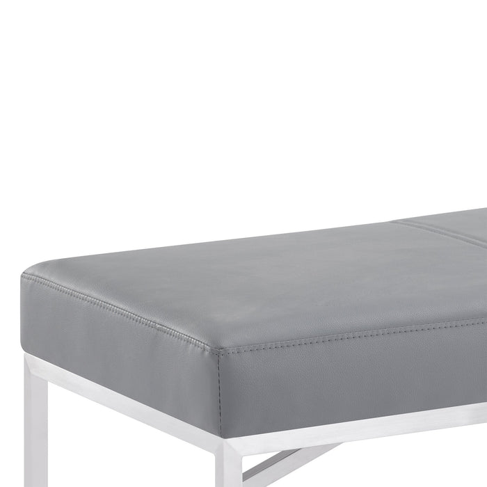 Alyssa Contemporary Bench in Brushed Stainless Steel and Gray Faux Leather