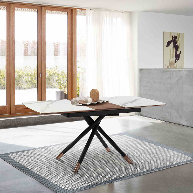 Alora Extendable Dining Table with Light Gray Ceramic and Wood Top and Metal Legs - Furniture City (CA)l