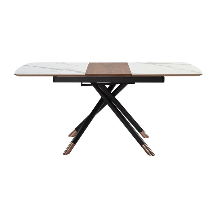 Alora Extendable Dining Table with Light Gray Ceramic and Wood Top and Metal Legs