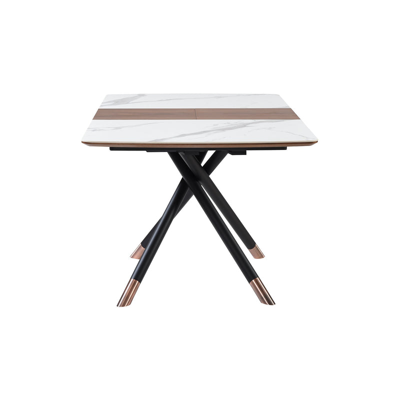 Alora Extendable Dining Table with Light Gray Ceramic and Wood Top and Metal Legs - Furniture City (CA)l