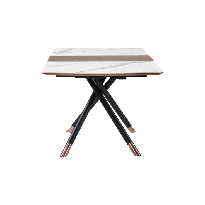 Alora Extendable Dining Table with Light Gray Ceramic and Wood Top and Metal Legs