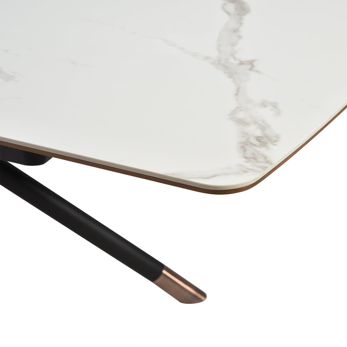 Alora Extendable Dining Table with Light Gray Ceramic and Wood Top and Metal Legs