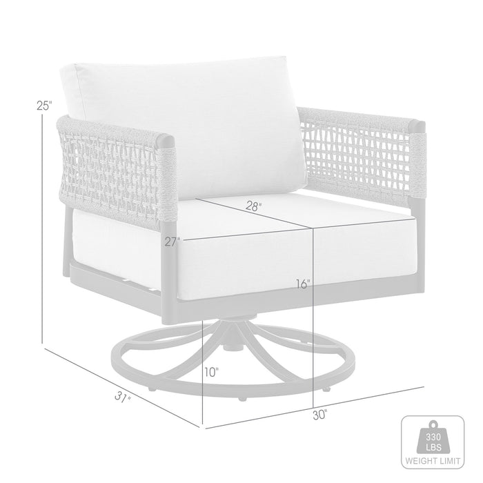 Alegria Outdoor Patio Swivel Rocking Chair in Black Aluminum and Gray Rope with Cushions