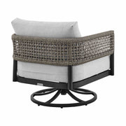 Alegria Outdoor Patio Swivel Rocking Chair in Black Aluminum and Gray Rope with Cushions - Furniture City (CA)l